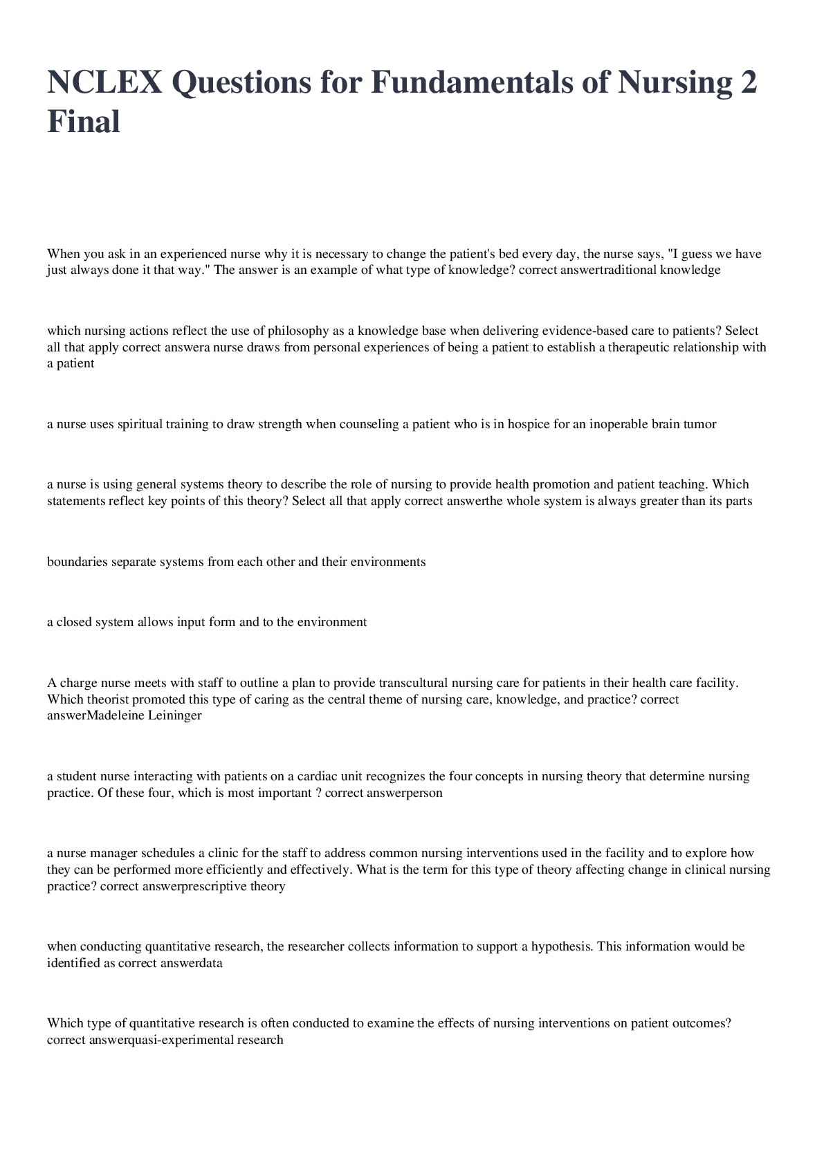 Preview image for NCLEX Questions for Fundamentals of Nursing 2 Final exam 2022/2023